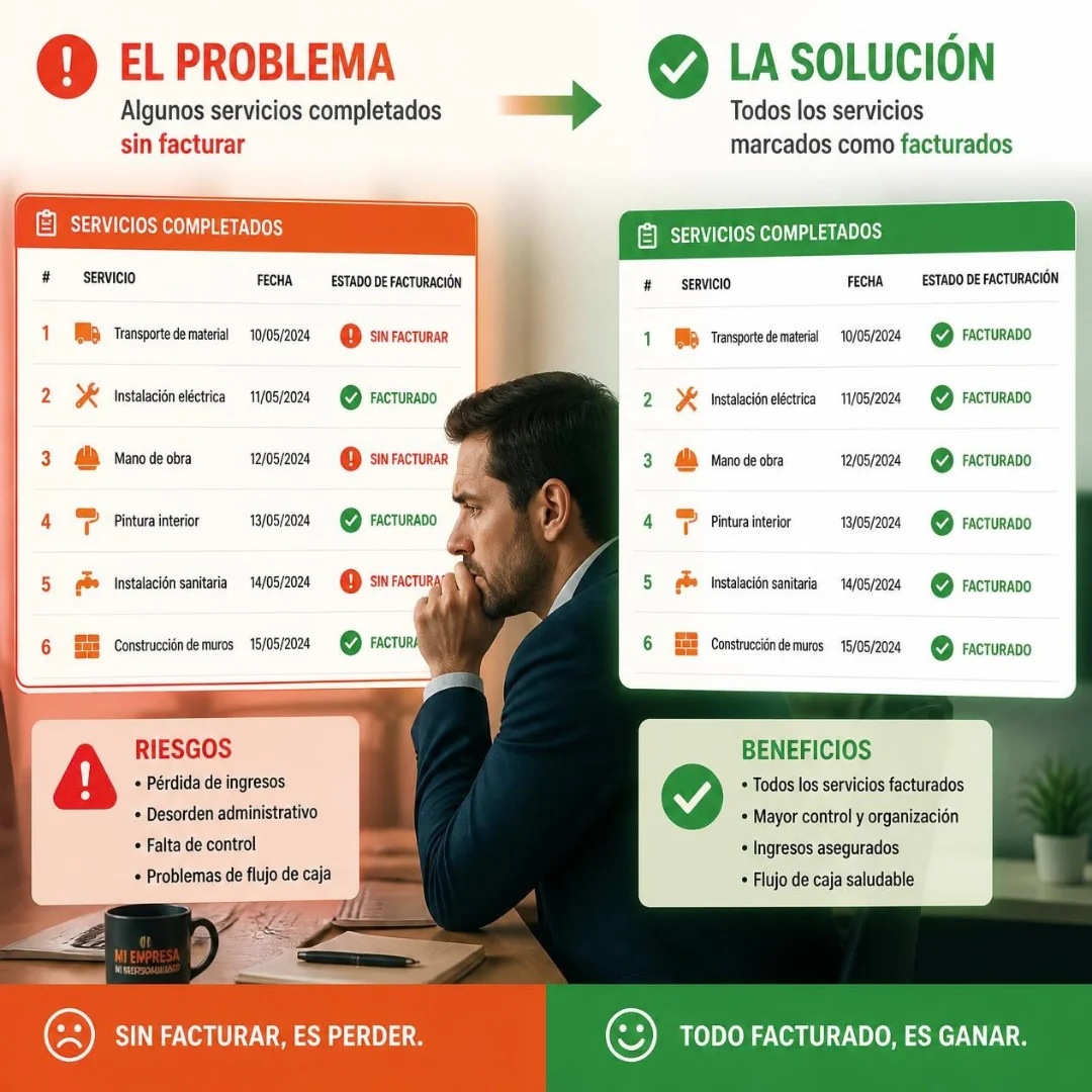 Comparación entre lista de servicios con algunos sin facturar y lista completa marcada como facturada