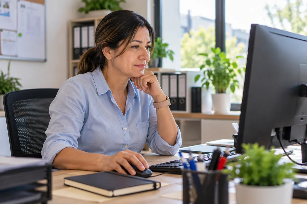 Responsable de una sede consultando en una PC la información de sus servicios en un portal de clientes para servicio técnico