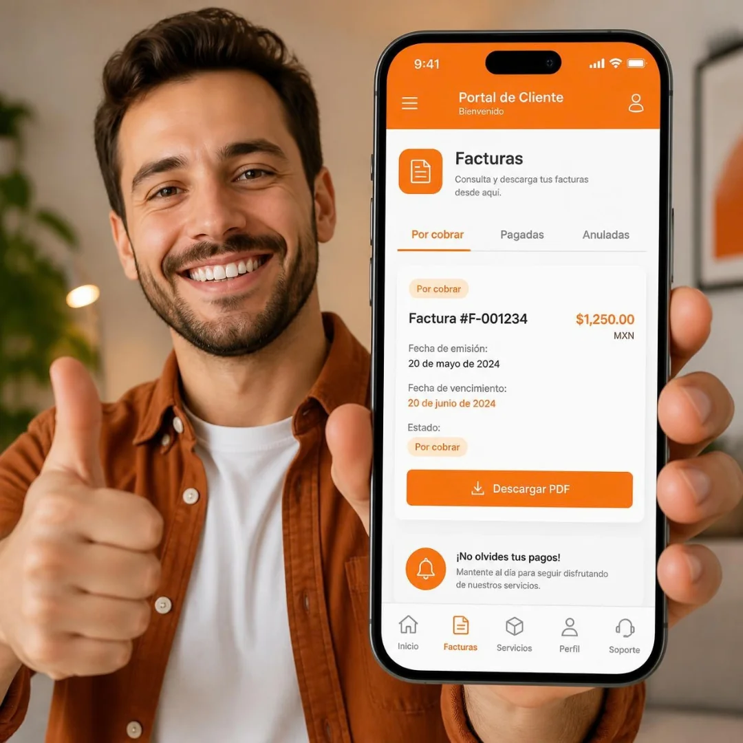 Sección de facturas descargables en portal del cliente en Ostya.app