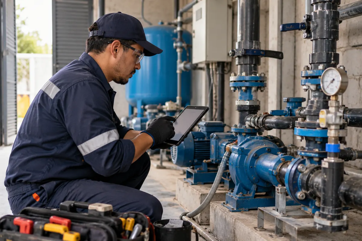 Técnico revisando un equipo durante el control de mantenimientos preventivos